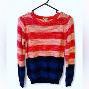Forever 21 Red Pink and Navy Striped Crewneck Sweater
